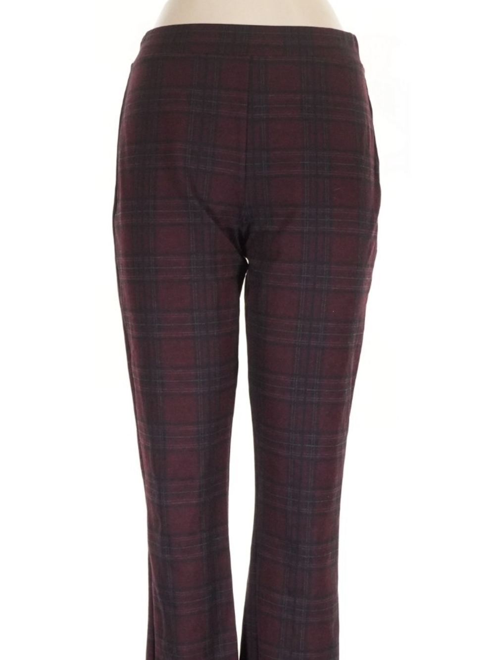 Anthropologie Burgundy Plaid Boot-Cut Pants